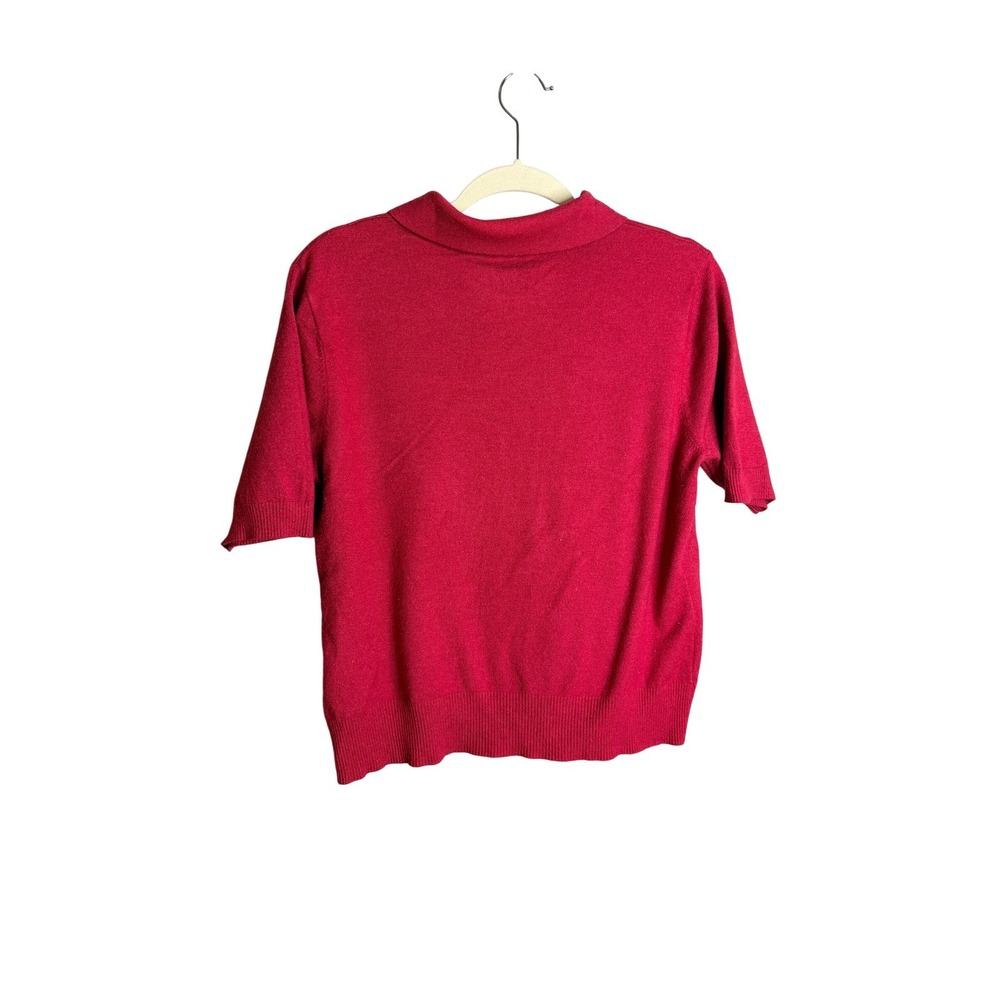 La Vila Milano Pink Flower Collar Short Sleeve Polo Sweater Knit Top Large - Picture 6 of 7